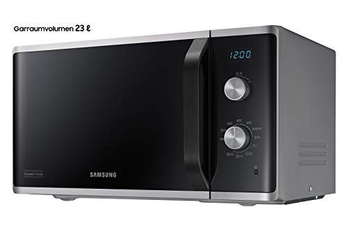 Samsung MG23K3614AS/EG - Microondas con grill, 23 litros, 800 W, gran parrilla para un bronceado uniforme, interior de cerámica esmaltada resistente a los arañazos