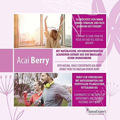 SanaExpert Acai Berry, Suplemento Nutricional con Extracto Puro de Bayas de Acaí, 100% Natural, Libre de Gluten, Lactosa, Apto para Vegetarianos y Veganos, 120 Cápsulas