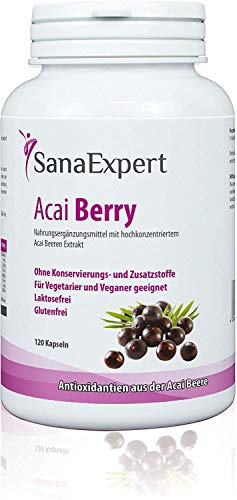 SanaExpert Acai Berry, Suplemento Nutricional con Extracto Puro de Bayas de Acaí, 100% Natural, Libre de Gluten, Lactosa, Apto para Vegetarianos y Veganos, 120 Cápsulas