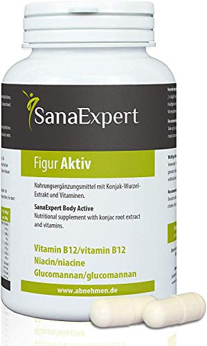 SanaExpert Figur Aktiv, Supresor del Apetito con Glucomanano, Extracto de Raiz de Konjac, Cromo, Vitaminas B12, 120 Cápsulas (96 g)