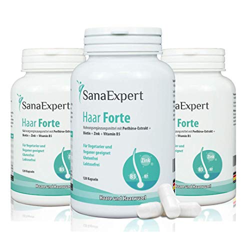 SanaExpert Haar Forte, Suplemento Capilar para el Crecimiento y Fortalecimiento del Pelo con Biotina, Zinc y Mijo de Perla, 120 Cápsulas Pack de 3 unidades(3)
