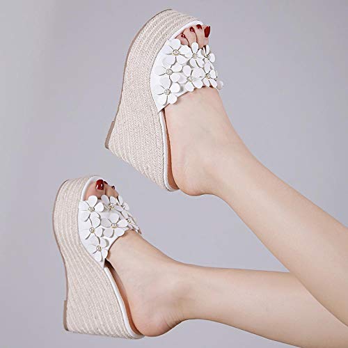 Sandalias con punta abierta junto a la piscina para mujer,Soporte de talón inclinado impermeable,sandalias con punta abierta de flores y pantuflas-rosa_34,Sandalia de baño interior al aire libre