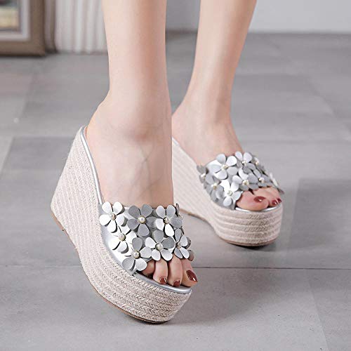 Sandalias con punta abierta junto a la piscina para mujer,Soporte de talón inclinado impermeable,sandalias con punta abierta de flores y pantuflas-rosa_34,Sandalia de baño interior al aire libre