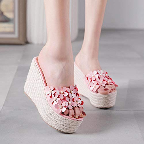 Sandalias con punta abierta junto a la piscina para mujer,Soporte de talón inclinado impermeable,sandalias con punta abierta de flores y pantuflas-rosa_34,Sandalia de baño interior al aire libre