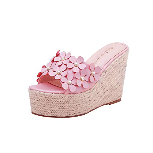Sandalias con punta abierta junto a la piscina para mujer,Soporte de talón inclinado impermeable,sandalias con punta abierta de flores y pantuflas-rosa_34,Sandalia de baño interior al aire libre