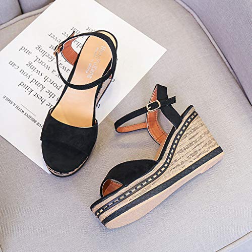 Sandalias de Cuña Mujer Verano 2019 - Alto Tacon 9.5cm - Elegante Zapatos con Plataforma 4CM - de Vestir para Playa Fiesta - Talla 35-40