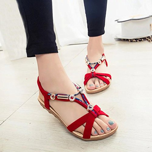Sandalias de Verano para Mujer,Sonnena Peep-Toe Zapatos Bajos Sandalias Romanas Chanclas de Damas Plano Talla Grande Bohemia Dulce Sandalias Casual y Elegante para Chicas Joven