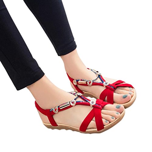 Sandalias de Verano para Mujer,Sonnena Peep-Toe Zapatos Bajos Sandalias Romanas Chanclas de Damas Plano Talla Grande Bohemia Dulce Sandalias Casual y Elegante para Chicas Joven