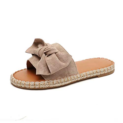Sandalias Mujer Verano Planas Piel Chanclas Punta Abierta Plataformas Bajo Zapato De Playa Piscina Al Aire Libre Moda Fiesta Bohemias Beige 41