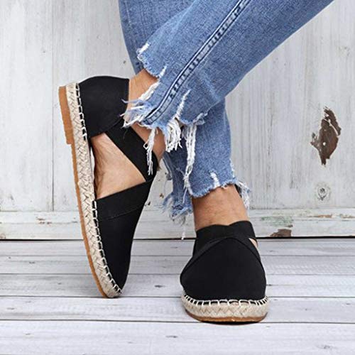 Sandalias para Mujer Verano 2019 Planas PAOLIAN Alpargatas Esparto Playa Casual Fiesta Zapatos Vestir Elegantes Retro con Correa de Tobillo Tallas Grandes (40 EU, Negro-1)