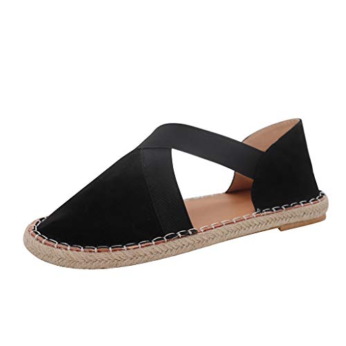 Sandalias para Mujer Verano 2019 Planas PAOLIAN Alpargatas Esparto Playa Casual Fiesta Zapatos Vestir Elegantes Retro con Correa de Tobillo Tallas Grandes (40 EU, Negro-1)