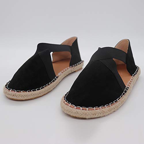 Sandalias para Mujer Verano 2019 Planas PAOLIAN Alpargatas Esparto Playa Casual Fiesta Zapatos Vestir Elegantes Retro con Correa de Tobillo Tallas Grandes (40 EU, Negro-1)