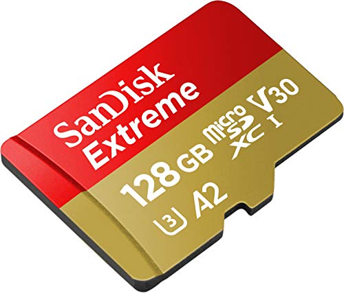 SanDisk Extreme - Tarjeta de memoria microSDXC de 128 GB con adaptador SD, A2, hasta 160 MB/s, Class 10, U3 y V30