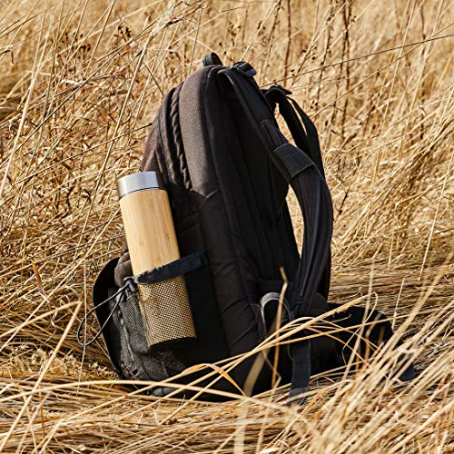 Santai Living Termo de Bambú Hermético (500 ml) Botella Isotermo con Doble Cámara Aislante con Infusor para Té, Café o Fruta | Vaso Térmico de Viaje Libre de BPA