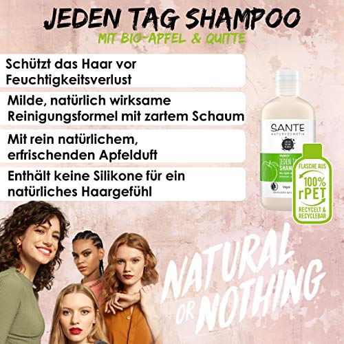 Sante Naturkosmetik cada día, champú de manzana y recibos, cuidado suave para cabello normal, limpieza diaria suave, hidratante, vegano, 250 ml