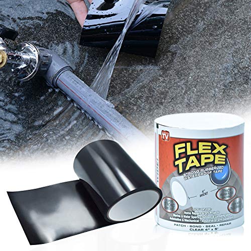 SANTOO Cinta Adhesiva para Fugas de Agua, 10cm x 150cm Cinta Selladora Resistente al Agua, PVC Reparación de Fugas Cinta Autoadhesiva para Tuberías, Cables Eléctricos (Negro y Transparente)