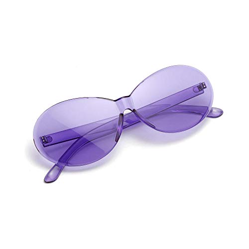 SANZX D2106 Gafas de sol retro ovaladas de color Gafas de sol sin montura siamesas para mujer Gafas de sol para fiesta en discoteca para hombres-Púrpura