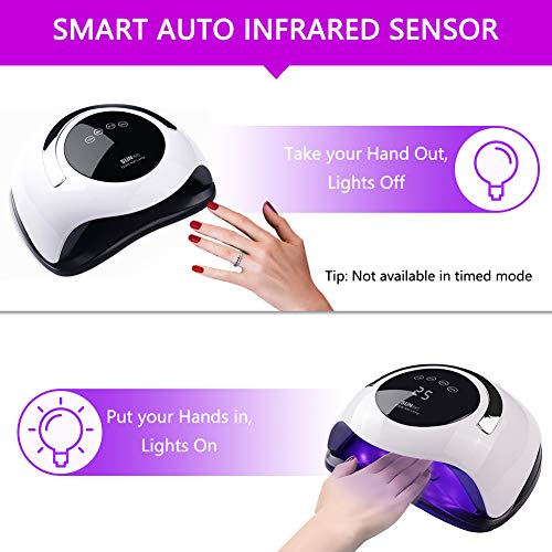 SaponinTree Lámpara LED UV Uñas, 120W Lámpara Secador de Uñas Profesional LED UV Gel Curado Máquina, 4 Temporizadores con Sensor Automático y Pantalla LCD Para Nail Art en el Hogar y el Salón