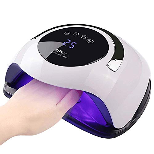 SaponinTree Lámpara LED UV Uñas, 120W Lámpara Secador de Uñas Profesional LED UV Gel Curado Máquina, 4 Temporizadores con Sensor Automático y Pantalla LCD Para Nail Art en el Hogar y el Salón