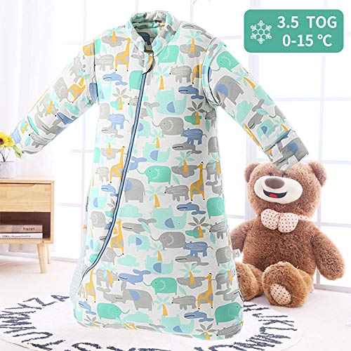 SaponinTree Saco de Dormir de Invierno para Bebé, 3,5 Tog, Saco de Dormir de algodón 100% orgánico con Manga Larga Extraíbles para Bebés de 6-18 Mes