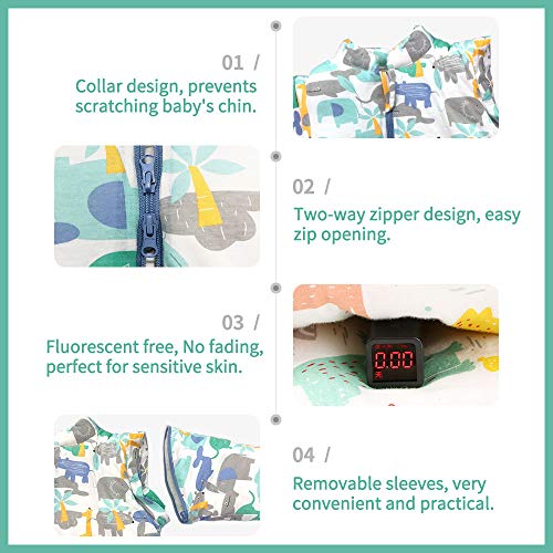 SaponinTree Saco de Dormir de Invierno para Bebé, 3,5 Tog, Saco de Dormir de algodón 100% orgánico con Manga Larga Extraíbles para Bebés de 6-18 Mes