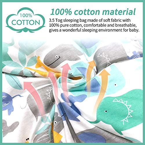 SaponinTree Saco de Dormir de Invierno para Bebé, 3,5 Tog, Saco de Dormir de algodón 100% orgánico con Manga Larga Extraíbles para Bebés de 6-18 Mes