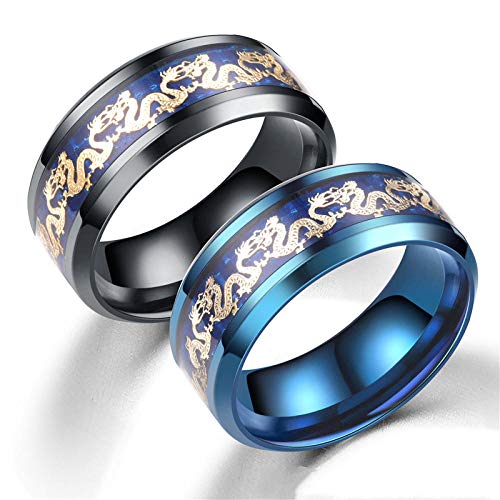 SARUI Anillos para Mujer Antialérgico y Prevención de La Oxidación Anillo De Acero Inoxidable Anillo De Dragón Doble Anillo De Sombreado Azul  Negro Dragón Doble Negro 11