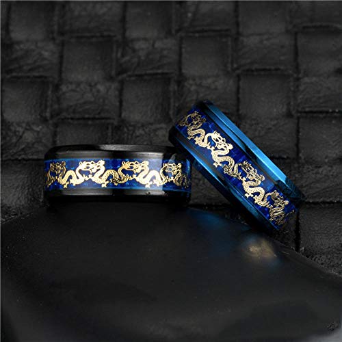 SARUI Anillos para Mujer Antialérgico y Prevención de La Oxidación Anillo De Acero Inoxidable Anillo De Dragón Doble Anillo De Sombreado Azul  Negro Dragón Doble Negro 11