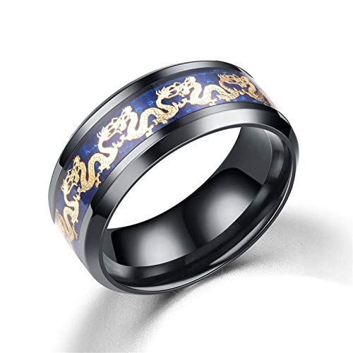 SARUI Anillos para Mujer Antialérgico y Prevención de La Oxidación Anillo De Acero Inoxidable Anillo De Dragón Doble Anillo De Sombreado Azul  Negro Dragón Doble Negro 11