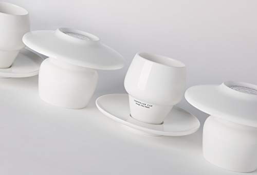 SAULA PREMIUM 4 Tazas y Plato café Sommelier con cámara de Aroma, Medida Ideal para el Espresso, Porcelana Fina y conservación del Calor y de la Crema Optima.e