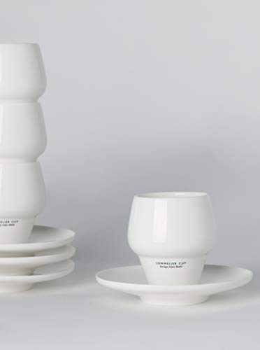 SAULA PREMIUM 4 Tazas y Plato café Sommelier con cámara de Aroma, Medida Ideal para el Espresso, Porcelana Fina y conservación del Calor y de la Crema Optima.e
