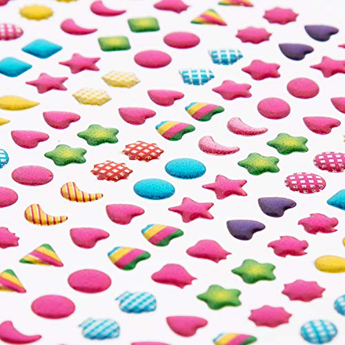 SAVITA 2000+ Stickers Infantiles 3D Pegatinas Kit Glitter Sparkle Adhesivo Aretes para Niños Chicas Múltiples Colores y Formas (4 Hojas)