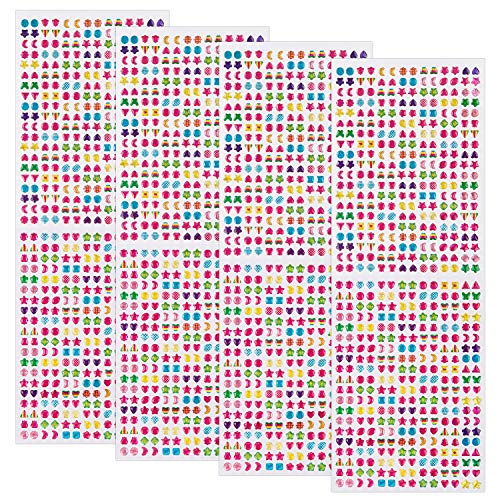 SAVITA 2000+ Stickers Infantiles 3D Pegatinas Kit Glitter Sparkle Adhesivo Aretes para Niños Chicas Múltiples Colores y Formas (4 Hojas)