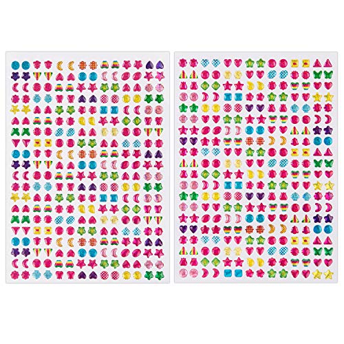 SAVITA 2000+ Stickers Infantiles 3D Pegatinas Kit Glitter Sparkle Adhesivo Aretes para Niños Chicas Múltiples Colores y Formas (4 Hojas)