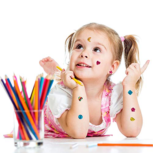 SAVITA 2000+ Stickers Infantiles 3D Pegatinas Kit Glitter Sparkle Adhesivo Aretes para Niños Chicas Múltiples Colores y Formas (4 Hojas)