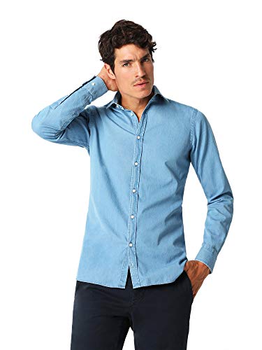 Scalpers Camisa Denim Calavera Tapeta - Blue / 38