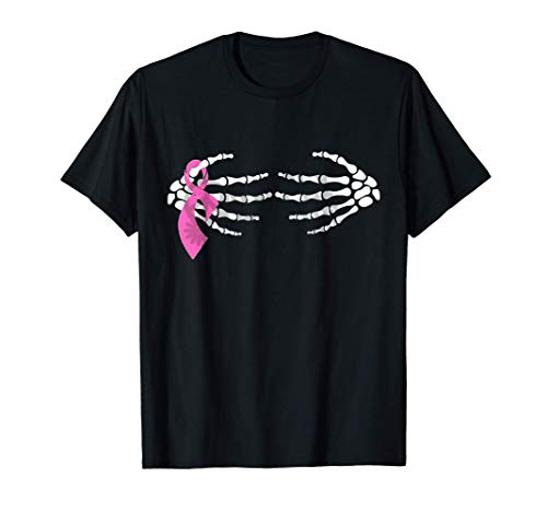 Scary Skeleton Hand Breast Cancer Ribbon Halloween Costume Camiseta
