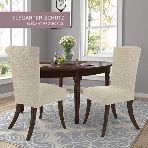 SCHEFFLER-Home Anna 2 Fundas de sillas, Estirable Cubiertas, Moderna extraíble flexibel Funda con Banda elástica, Marfil