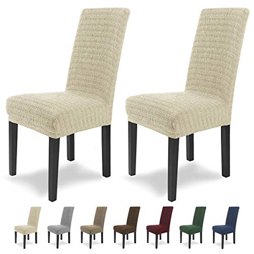 SCHEFFLER-Home Anna 2 Fundas de sillas, Estirable Cubiertas, Moderna extraíble flexibel Funda con Banda elástica, Marfil