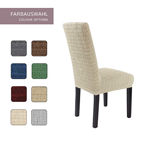 SCHEFFLER-Home Anna 2 Fundas de sillas, Estirable Cubiertas, Moderna extraíble flexibel Funda con Banda elástica, Marfil