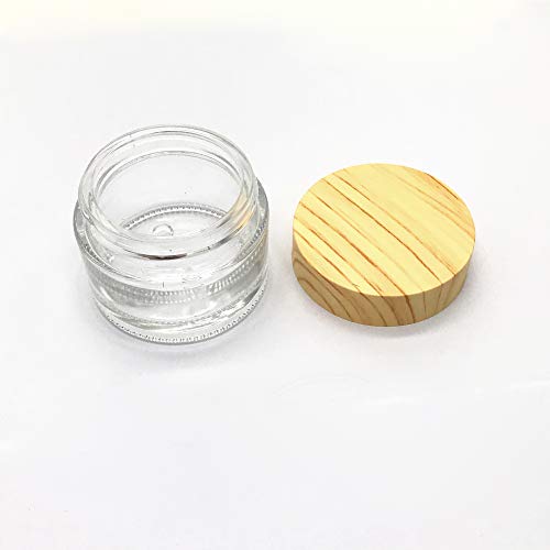 Schneespitze 5 Pcs Frasco De Crema Facial De Vidrio,Ollas De Crema para La Cara Vacías Textura De Madera Tapa,Esmerilado Tarros De Crema Recipientes VacíOs para CosméTicos