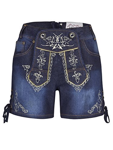 Schöneberger Trachten Damas Traje Tradicional Jeans - Hotpants Jeans Stretch - Pantalones de Cuero Azul (30, Azul - Vaqueros Tradicionales)