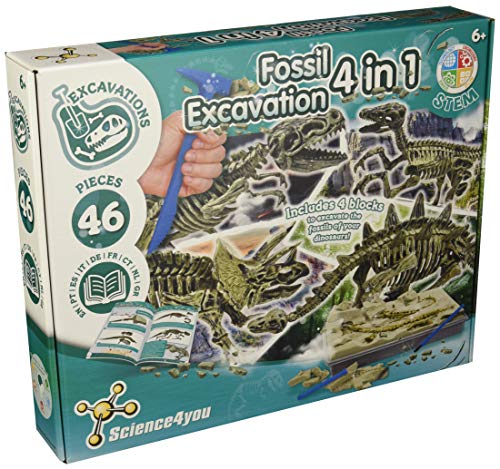 Science4you 399679 - Excavaciones Fósiles 4 en 1 Juguete Científico y Educativo