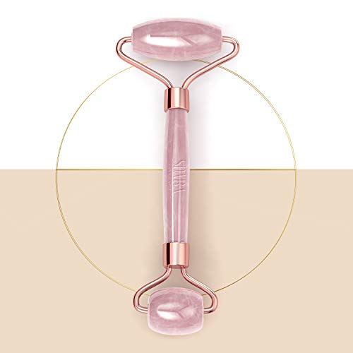 Sdara Rodillo de cuarzo rosa - Rodillo facial para arrugas, hinchazón en los ojos y alivio de la presión en los senos nasales - Piel de tono uniforme - Cuarzo rosa