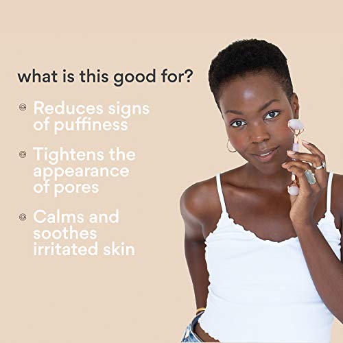 Sdara Rodillo de cuarzo rosa - Rodillo facial para arrugas, hinchazón en los ojos y alivio de la presión en los senos nasales - Piel de tono uniforme - Cuarzo rosa