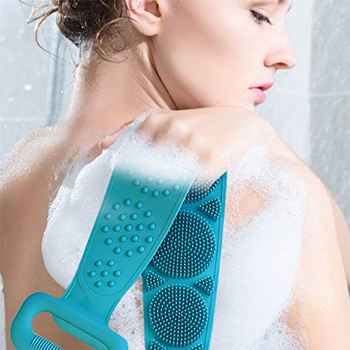 Sdllmta Cepillo de baño de silicona extendido, exfoliación de doble cara y eliminación de suciedad, exfoliante de espalda corporal, fácil de limpiar espumante bien duradero 72 x 12 cm (azul)