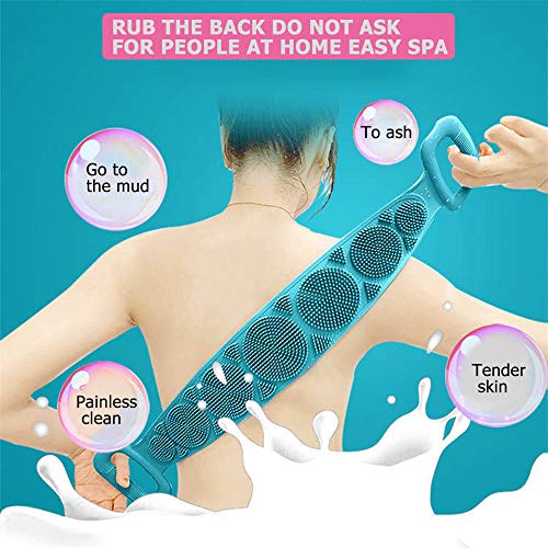 Sdllmta Cepillo de baño de silicona extendido, exfoliación de doble cara y eliminación de suciedad, exfoliante de espalda corporal, fácil de limpiar espumante bien duradero 72 x 12 cm (azul)