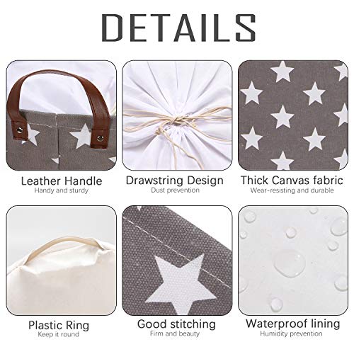 Sea Team - Cesto de lavandería con diseño Estrellas, cesto lavandería de Tela de Lona, contenedor Almacenamiento Plegable con Asas Cuero sintético y Cierre cordón, 45 x 35 cm, Interior Impermeable