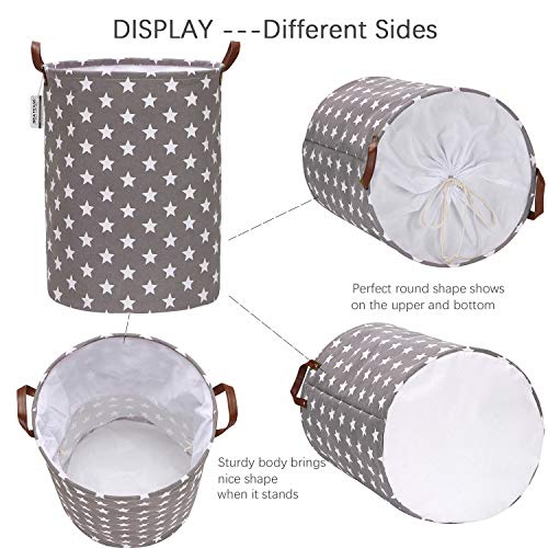 Sea Team - Cesto de lavandería con diseño Estrellas, cesto lavandería de Tela de Lona, contenedor Almacenamiento Plegable con Asas Cuero sintético y Cierre cordón, 45 x 35 cm, Interior Impermeable