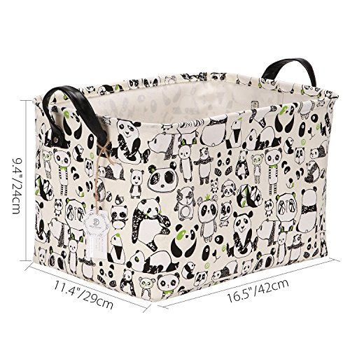 Sea Team Estampado Panda Lienzo y Lino Buena Calidad Cesto Almacenamiento juguetes Con Asas Cuero PU alta calidad y el forro Impermeable Usa Habitación Los Niños y Guardería